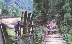 四川巴中通江村民踩着钢索过河追踪 未来拟建漫水桥