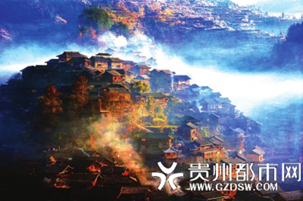 西江千户苗寨吊脚楼风光。 （雷山县委宣传部供图）